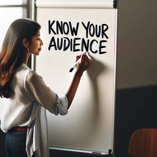Person writing on whiteboard with "Know Your Audience" written.